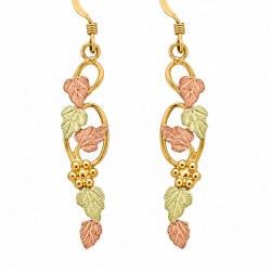 10K Black Hills Gold Dangle Earrings w Leaves
