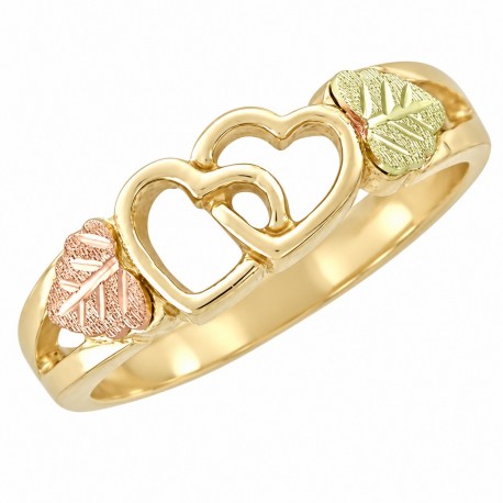 10K Black Hills Gold Ladies Ring w Hugging Hearts
