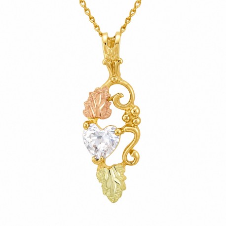 10K Black Hills Gold Small Pendant with Heart Shape Cubic Zirconium