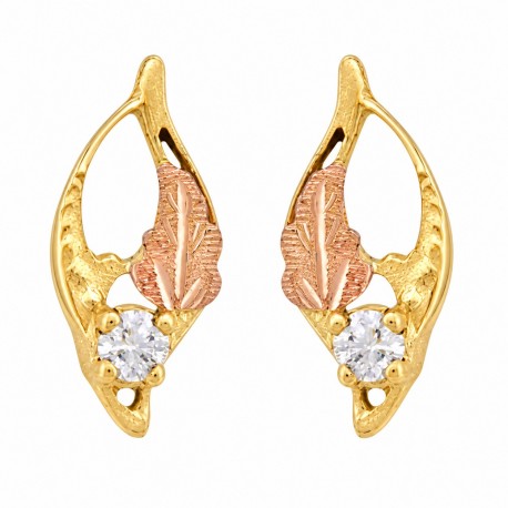 Small 10K Black Hills Gold Post Earrings w Diamond