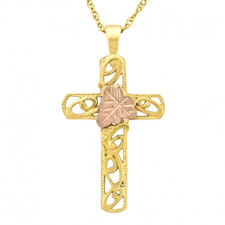10K Black Hills Gold Openwork Cross Pendant