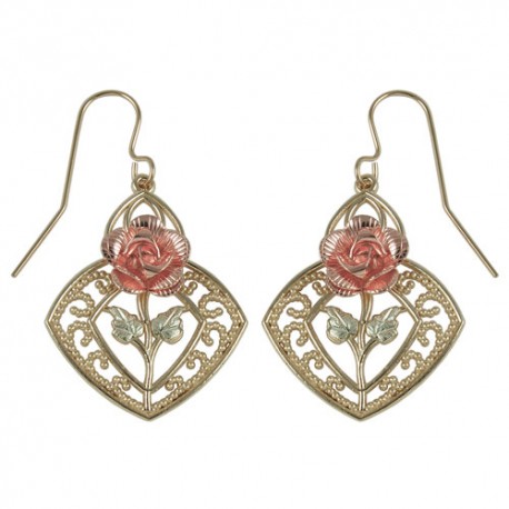 10k Black Hills Gold Rose Flower Earrings - BlackHillsGold.Direct