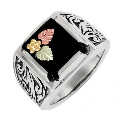 BLACK HILLS GOLD STERLING SILVER ONYX MENS RING OXIDIZED FINISH