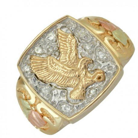 10k Black Hills Gold Mens Eagle Diamond Ring