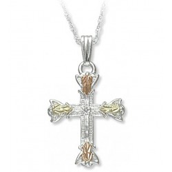 Black Hills Gold Sterling and 10K Gold Cross Pendant with Necklace