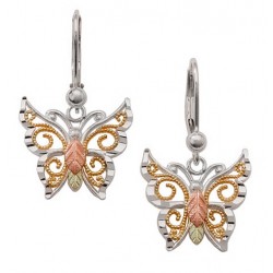 Black Hills Gold Sterling Silver Butterfly Earrings