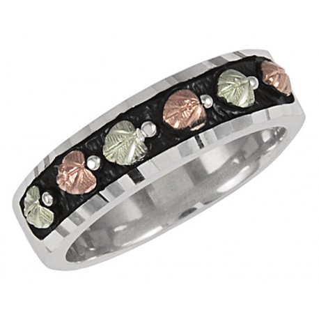 Black Hills Gold Antiqued Sterling Silver Wedding Band Ring