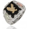 Black Hills Sterling Silver Men's Eagle Ring with 12k Gold Leaves