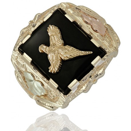 Black Hills Gold Mens 10K Gold Pheasant Ring with Onyx