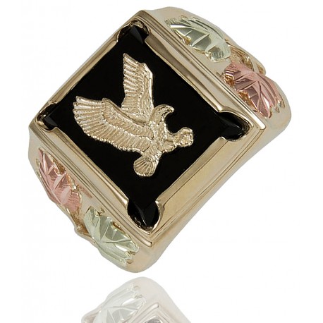 Black Hills Gold Eagle Onyx Ring For Men