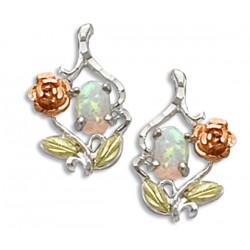 Black Hills Gold Sterling Silver Opal Earrings with 10K Gold Rose