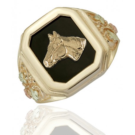 Black Hills Gold Horse Onyx Mens Ring