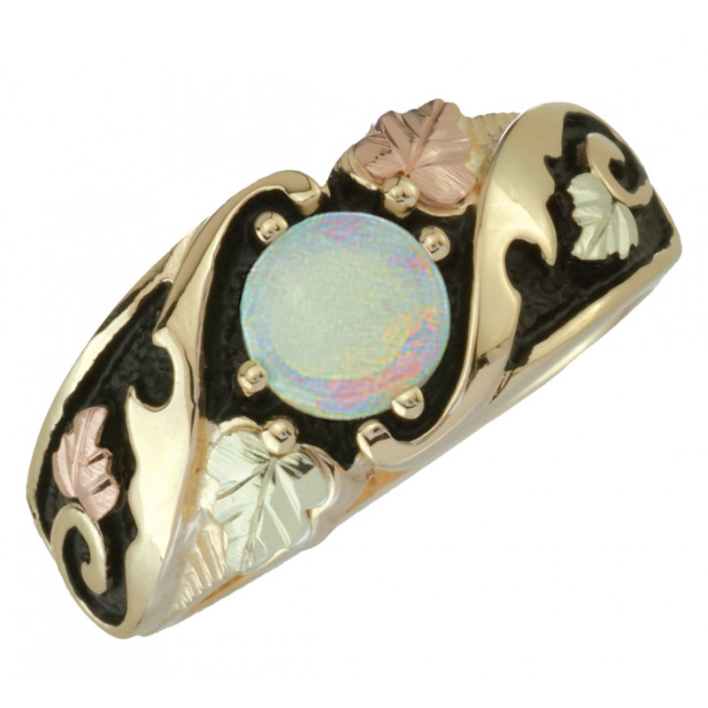 10K Black Hills Gold Opal Cabochon Ring With Antiqued Accent ...