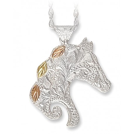 Black Hills Gold Sterling Silver Horse Head Pendant Necklace