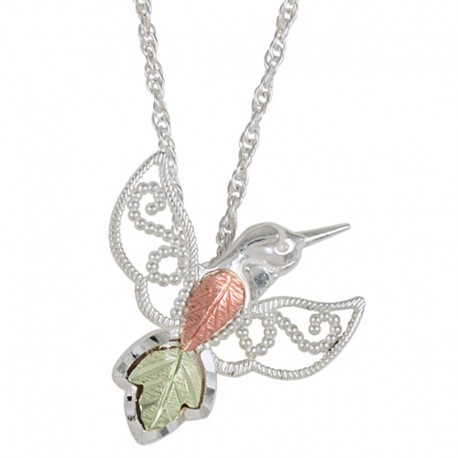 Black Hills Gold Sterling Silver Hummingbird Pendant Necklace