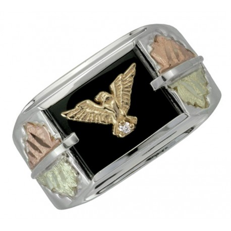 Black Hills Gold Sterling Silver Men's Eagle Ring with Diamond