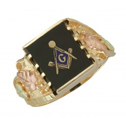 Black Hills Gold Mens 12x10 Mm Onyx Masonic Ring