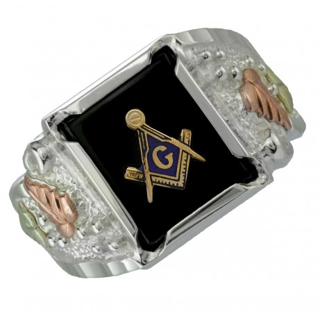 Black Hills Gold on Sterling Silver Masonic Ring for Men's