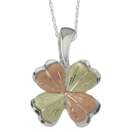 Black Hills Gold Ladies Sterling Silver 4 Leaf Lucky Clover Pendant Necklace