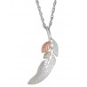 Black Hills Gold Sterling Silver Feather Pendant w Necklace