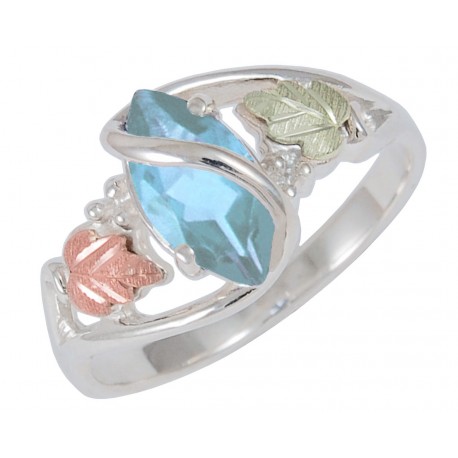 Black Hills Gold on Sterling Silver Aquamarine Ladies Ring 