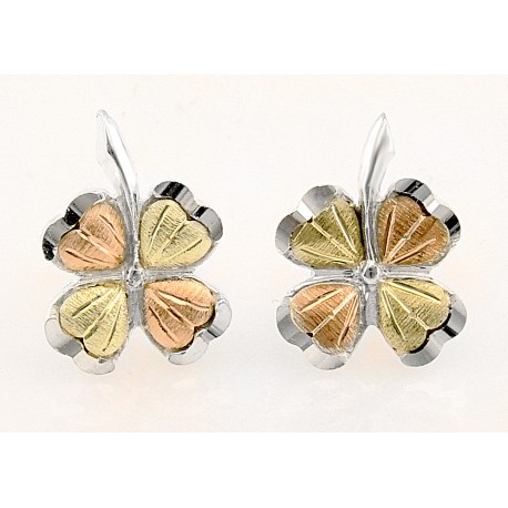 Black Hills Gold Sterling Silver 4 Leaf Clover Earrings 