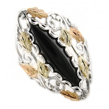 Black Hills Gold on Sterling Silver Onyx Ring