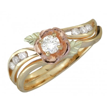 Hancrafted Black Hills Gold Diamond Engagement Wedding Ring Set