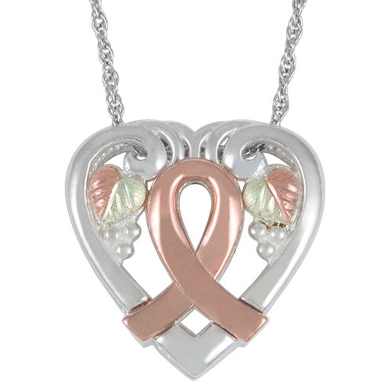 Black Hills Gold on Sterling Silver Heart Pendant Breast Cancer