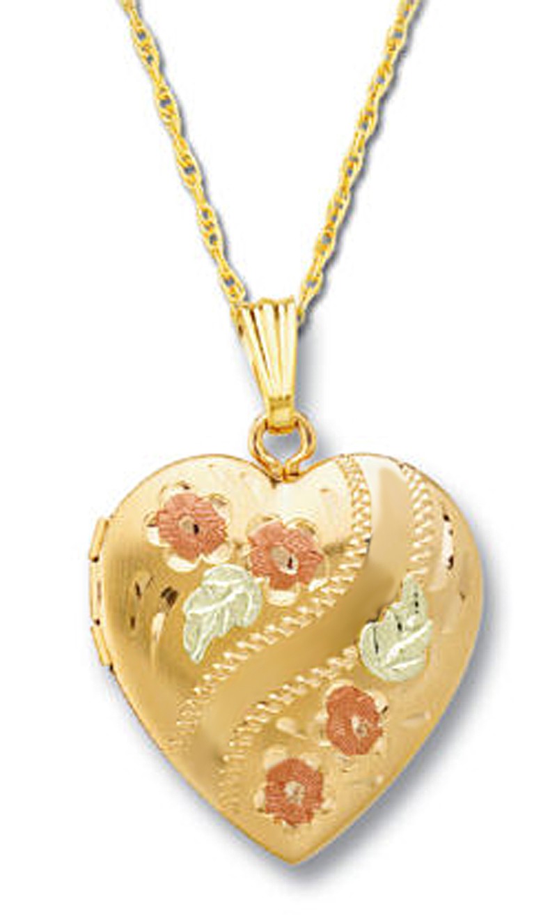 Black Hills Gold Heart Locket with Flowers and 12K Gold Leaves