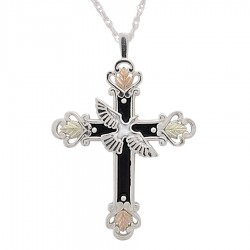 Black Hills Gold on Antiqued Sterling Silver Cross Pendant w Dove