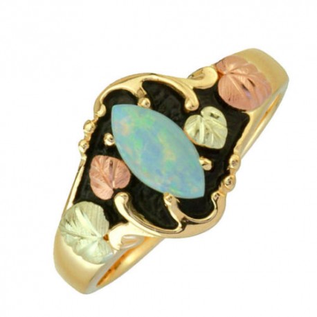 BLACK HILLS GOLD LADIES OPAL CABOCHON RING with ANTIQUED ACCENT