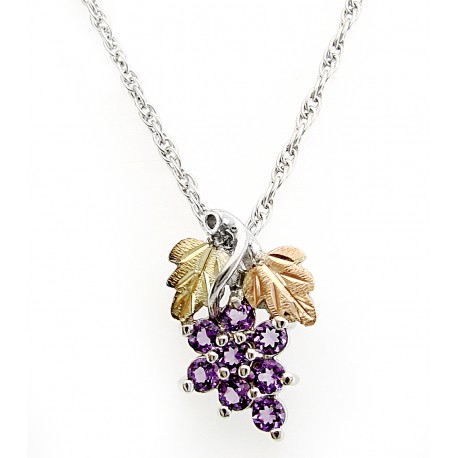 Black Hills Gold Sterling Silver Amethyst Grape Pendant Necklace
