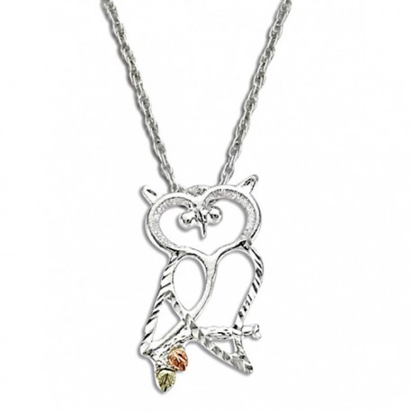 Black Hills Gold on Sterling Silver Owl Pendant with Chain