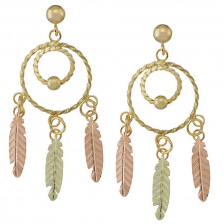 10k Black Hills Gold Dreamcatcher Earrings 