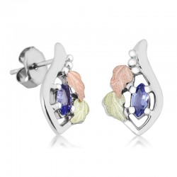 Unique Black Hills Gold on Sterlin Silver Earrings with Genuine Tanzanite