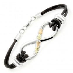 Black Hills Gold Sterling Silver Infinity Leather Bracelet