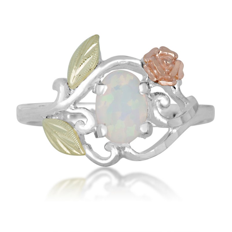 Landstrom's® Black Hills Gold and Sterling Silver Opal Ring with Rose ...
