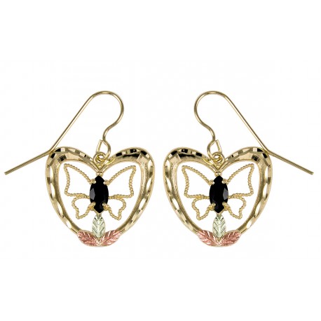 10K BLACK HILLS GOLD ONYX BUTTERFLY EARRINGS