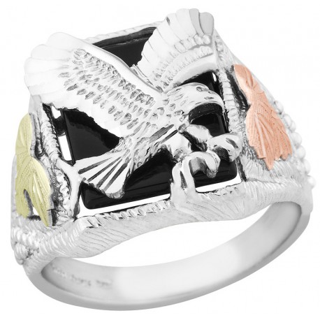 Mens Black Hills Gold on Sterling Silver Eagle Onyx Ring