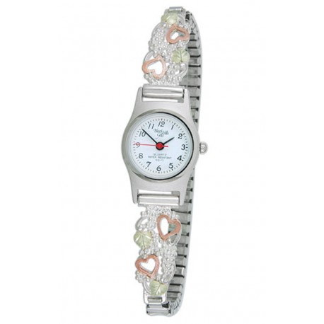 Black Hills Gold on Sterling Silver Ladies Watch with Hearts