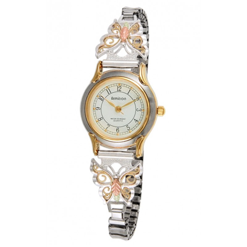 Black Hills Gold on Sterling Silver Ladies Watch with Butterfly