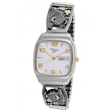 Black Hills Gold on Sterling Silver Mens Watch with Buffalo