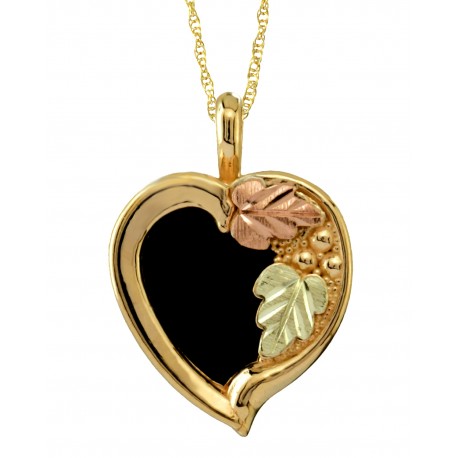 10k Solid Gold Heart Black Onyx Ladies Pendant Necklace