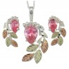 Coleman Black Hills Gold on .925 Silver Pink Ice CZ Earrings Pendant Set