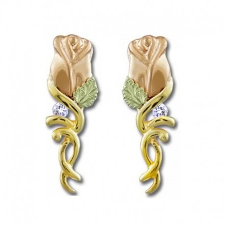 Landstroms 10k Black Hills Gold w/ Diamond Rose Earrings