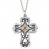 Black Hills Gold Silver Ladies Oxidized Religious Cross Pendant 
