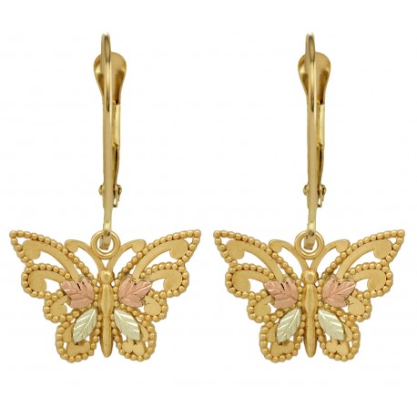 10k Black Hills Gold Leverback Style Butterfly Earrings