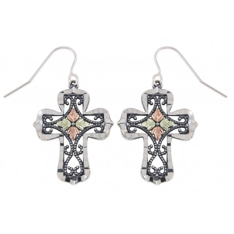 Oxidized Black Hills Gold Sterling Silver Cross Earrings