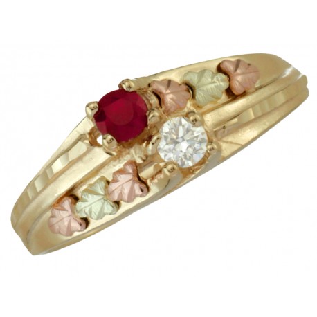 Coleman Black Hills Gold Double Stone Ring W/ Genuine Ruby and Diamond